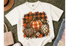 Fall Pumpkin Plaid PNG Sublimation Tee Product Image 2