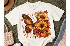 Fall Butterfly Sunflower PNG Sublimation Product Image 2