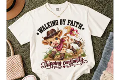 Walking By Faith Funny Cow PNG Tee Product Image 2