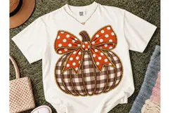 Plaid Pumpkin Bow Fall PNG Sublimation Product Image 2