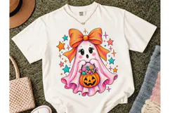 Cute Ghost Bow Halloween PNG Tee Product Image 2