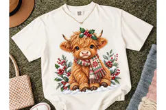 Christmas Highland Cow PNG Sublimation T Product Image 2