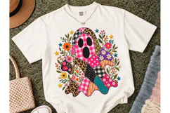 Patchwork Ghost Floral Halloween PNG Tee Product Image 2