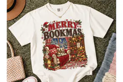 Merry Bookmas PNG Christmas Reader Tee Product Image 2