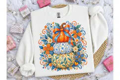 Boho Pumpkin Stack Floral Fall PNG Tee Product Image 3