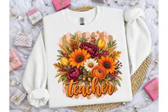 Fall Floral Teacher PNG Sublimation Tee Product Image 1