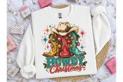 Howdy Christmas Cowboy Boots PNG Tee Product Image 1