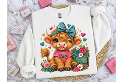 Cute Highland Cow Floral PNG Sublimation Product Image 2