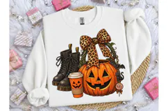 Halloween Pumpkin Leopard Bow PNG Tee Product Image 3