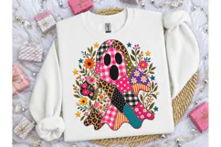 Patchwork Ghost Floral Halloween PNG Tee Product Image 3