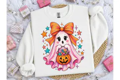 Cute Ghost Bow Halloween PNG Tee Product Image 1
