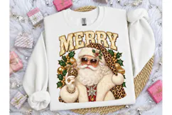 Merry Santa Leopard PNG Christmas Tee Product Image 1