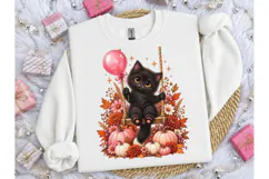 Black Cat Fall Pumpkin PNG Sublimation T Product Image 3
