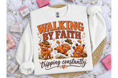 Walking By Faith Highland Cow PNG Tee Product Image 1