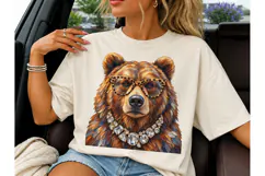 Glam Bear Leopard Glasses PNG Tee Product Image 3