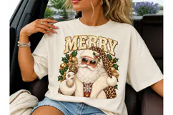 Merry Santa Leopard PNG Christmas Tee Product Image 3