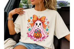 Cute Ghost Bow Halloween PNG Tee Product Image 3