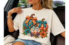 Fall Pumpkin Bow Knit PNG Sublimation Product Image 1