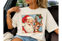 Vintage Santa Rudolph Christmas PNG Tee Product Image 3