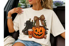 Halloween Pumpkin Leopard Bow PNG Tee Product Image 1