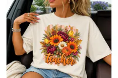 Fall Floral Teacher PNG Sublimation Tee Product Image 3