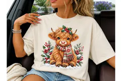 Christmas Highland Cow PNG Sublimation T Product Image 1