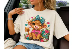 Cute Highland Cow Floral PNG Sublimation Product Image 3