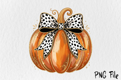 Dalmatian Dot Bow Pumpkin PNG, Autumn Glitter Pumpkin Product Image 1