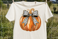 Dalmatian Dot Bow Pumpkin PNG, Autumn Glitter Pumpkin Product Image 2