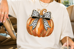 Dalmatian Dot Bow Pumpkin PNG, Autumn Glitter Pumpkin Product Image 3