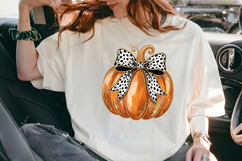 Dalmatian Dot Bow Pumpkin PNG, Autumn Glitter Pumpkin Product Image 7