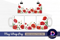 Watercolor red poppies border mug design png Product Image 1