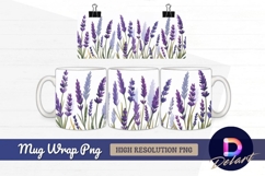 Lavender flowers watercolor illustration Mug Wrap PNG Product Image 1