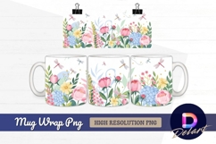 Floral pattern with dragonflies Mug Wrap PNG Product Image 1