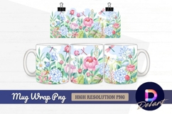 Floral garden with dragonflies watercolor Mug Wrap PNG Product Image 1