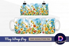 Watercolor floral meadow wildflowers Mug Wrap PNG Product Image 1