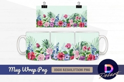 Watercolor floral border tropical flowers Mug Wrap PNG Product Image 1