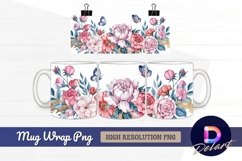 Watercolor floral arrangement with butterflies Mug Wrap PNG Product Image 1