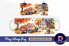 Watercolor autumn truck pumpkins teddy bear Mug Wrap PNG Product Image 1