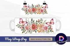 Watercolor floral arrangement with butterflies Mug Wrap PNG Product Image 1