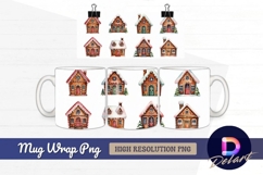 Watercolor gingerbread houses Mug Wrap PNG Product Image 1