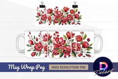 Red floral watercolor arrangement Mug Wrap PNG Product Image 1