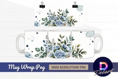 Blue floral watercolor bouquet Mug Wrap PNG Product Image 1