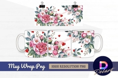 Watercolor floral bouquet with hearts Mug Wrap PNG Product Image 1