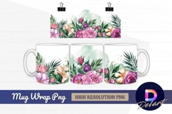 Watercolor floral border with tropical leaves Mug Wrap PNG Product Image 1