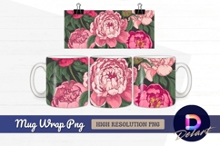 Pink peonies floral pattern Mug Wrap PNG Product Image 1