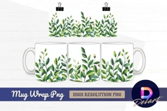 Watercolor green leaves botanical border Mug Wrap PNG Product Image 1