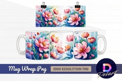 Watercolor floral illustration Mug Wrap PNG Product Image 1