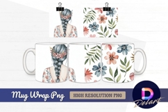 Woman with floral braid and flower Mug Wrap PNG Product Image 1