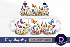 Watercolor flowers butterflies spring Mug Wrap PNG Product Image 1